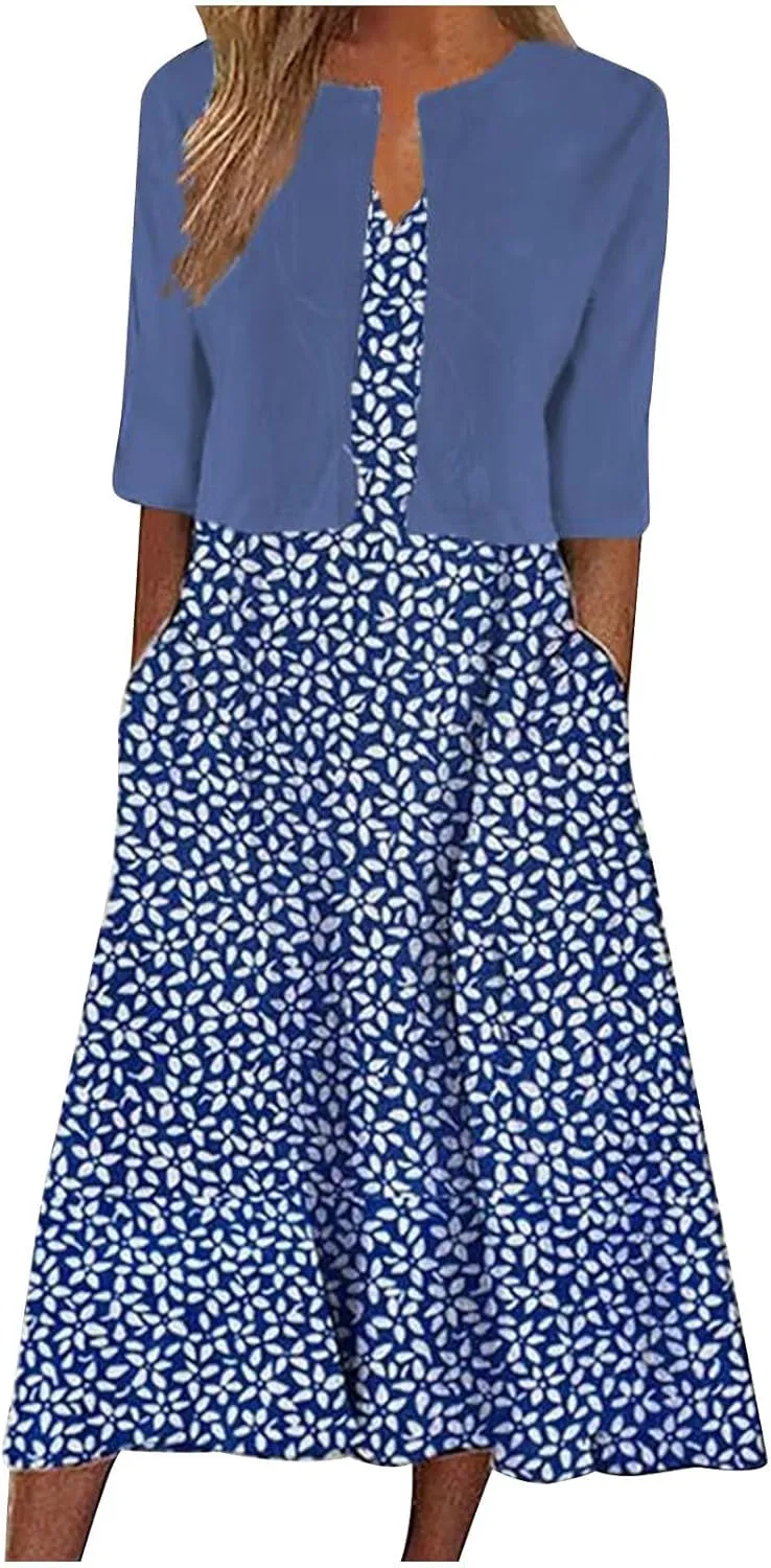 Womens Floral Maxi Dresses 2 Piece Set Sleeveless A Line Summer Beach Wedding Guest Dress with Cardigan 2025 Trendy