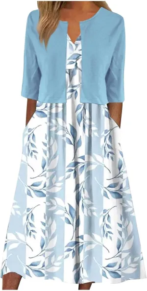 Womens Floral Maxi Dresses 2 Piece Set Sleeveless A Line Summer Beach Wedding Guest Dress with Cardigan 2025 Trendy