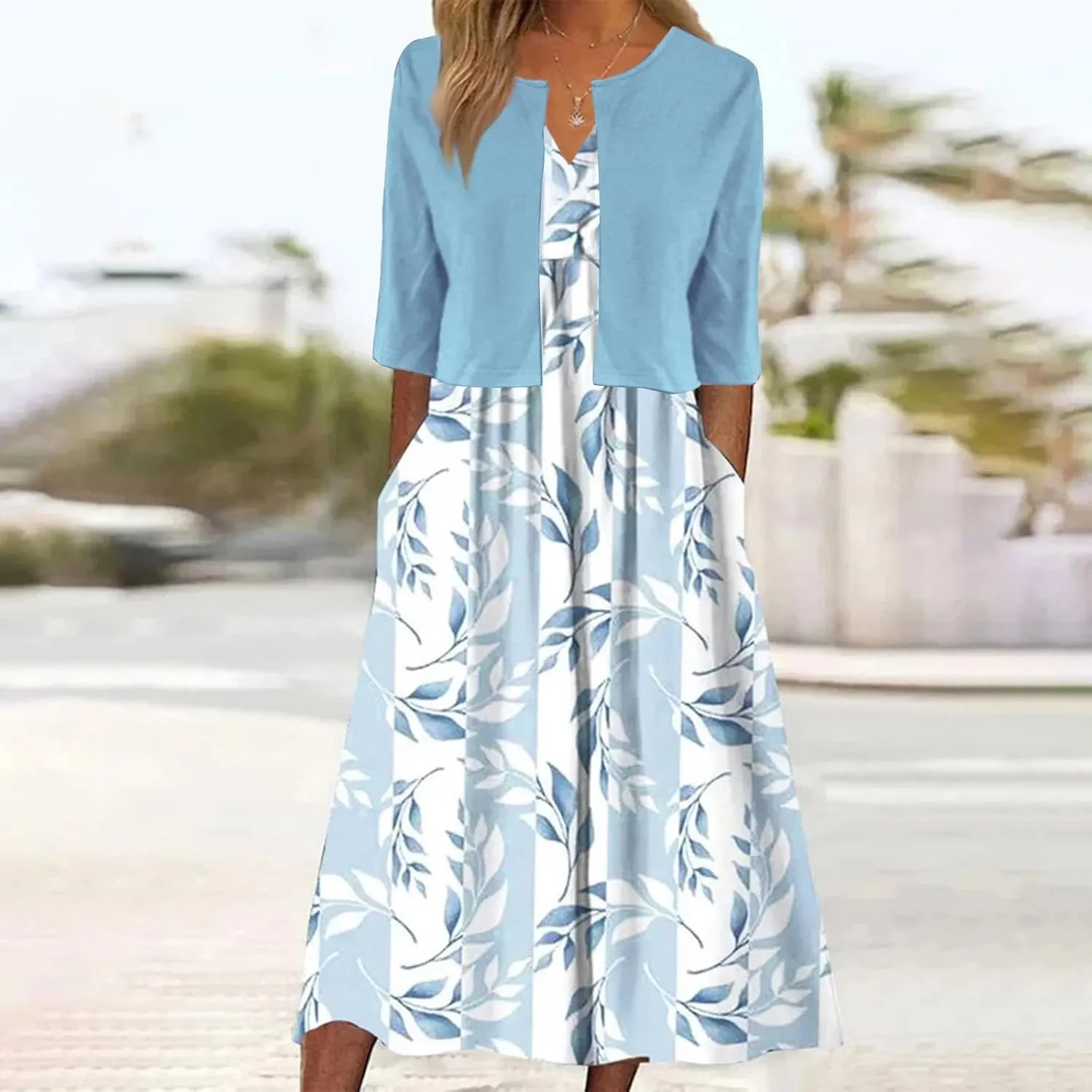 Womens Floral Maxi Dresses 2 Piece Set Sleeveless A Line Summer Beach Wedding Guest Dress with Cardigan 2025 Trendy