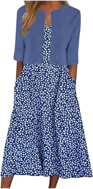Womens Floral Maxi Dresses 2 Piece Set Sleeveless A Line Summer Beach Wedding Guest Dress with Cardigan 2025 Trendy