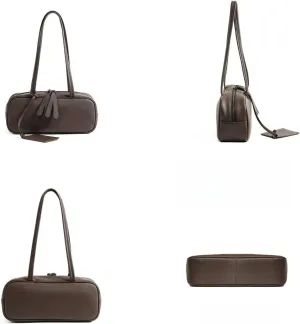 Women's Leather Bowling Shoulder Underarm Bag Commuting Handbag Pillow Bag Clutch Versatile Casual Stylish Tassel Zipper