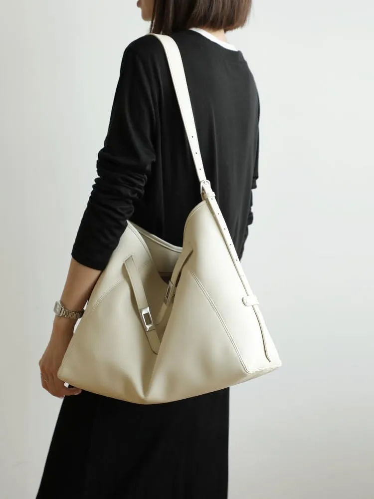 Women's Leather Large Capacity Hobo Shoulder Underarm Crossbody Bag Handbag Buckle Pillow Bucket Bag Totes Versatile