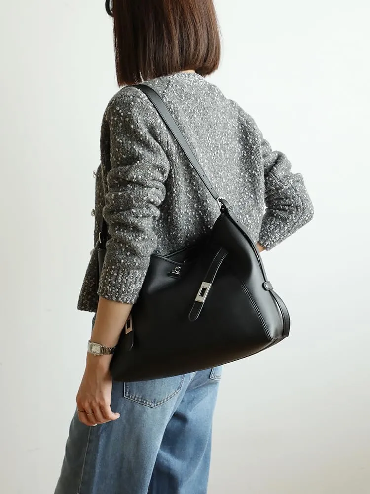 Women's Leather Large Capacity Hobo Shoulder Underarm Crossbody Bag Handbag Buckle Pillow Bucket Bag Totes Versatile