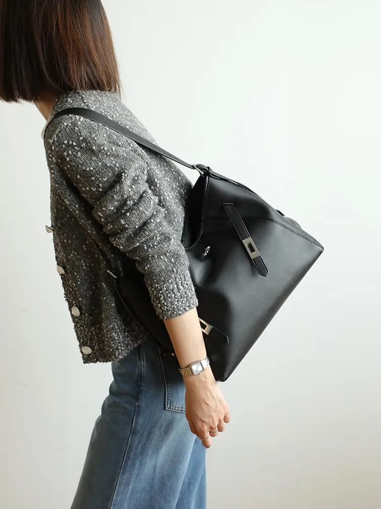 Women's Leather Large Capacity Hobo Shoulder Underarm Crossbody Bag Handbag Buckle Pillow Bucket Bag Totes Versatile