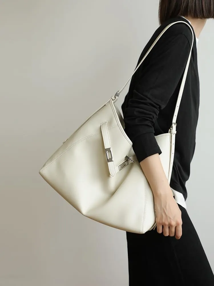 Women's Leather Large Capacity Hobo Shoulder Underarm Crossbody Bag Handbag Buckle Pillow Bucket Bag Totes Versatile
