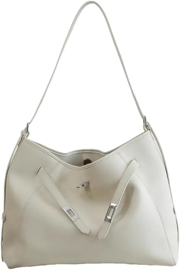 Women's Leather Large Capacity Hobo Shoulder Underarm Crossbody Bag Handbag Buckle Pillow Bucket Bag Totes Versatile