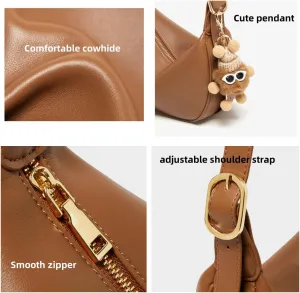 Women's Leather Shoulder Crossbody Bag Handbag Clutch Crecent Underarm Armpit Dumpling Pillow Bag Versatile Stylish Casual