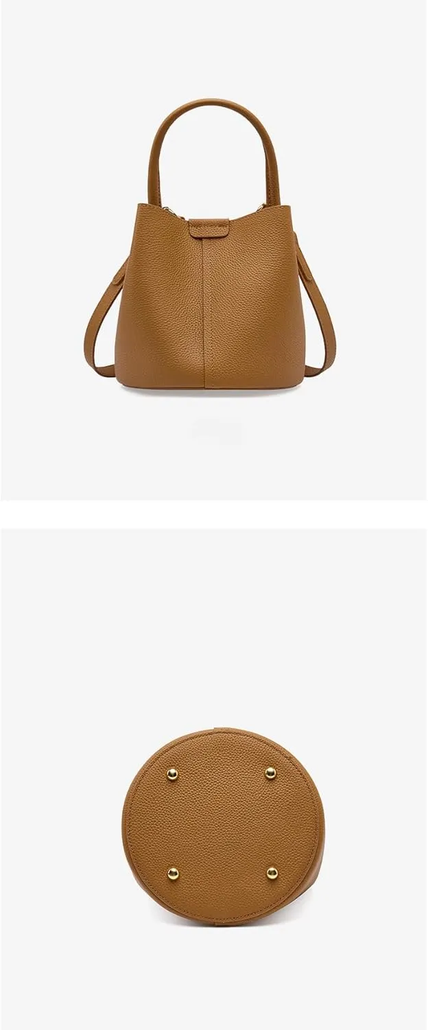 Women's Leather Shoulder Crossbody Bag Top Handle Handbag Hobo Pillow Bucket Bag Cowhide Versatile Casual Chic Stylish