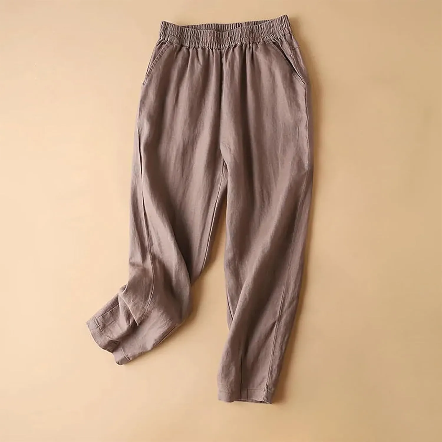 Womens Linen Pants High Waisted Capris Casual Loose Trousers with Pockets Comfy 2024 Summer Beach Boho Lounge Trousers