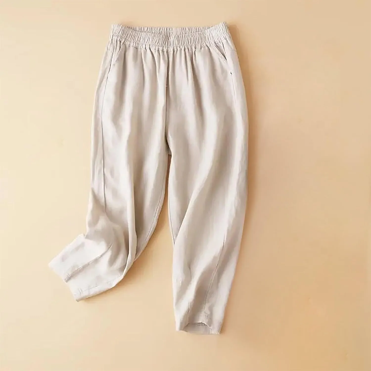 Womens Linen Pants High Waisted Capris Casual Loose Trousers with Pockets Comfy 2024 Summer Beach Boho Lounge Trousers