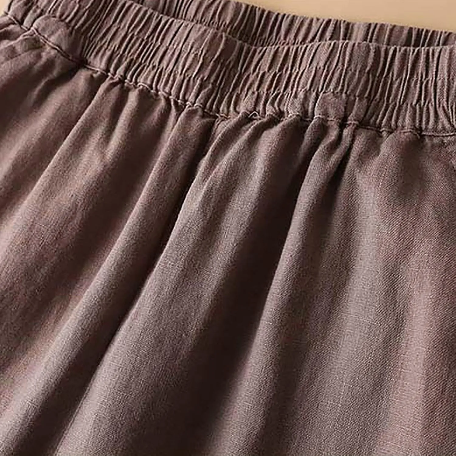 Womens Linen Pants High Waisted Capris Casual Loose Trousers with Pockets Comfy 2024 Summer Beach Boho Lounge Trousers