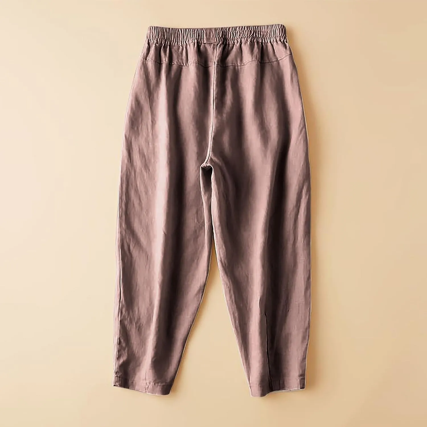 Womens Linen Pants High Waisted Capris Casual Loose Trousers with Pockets Comfy 2024 Summer Beach Boho Lounge Trousers