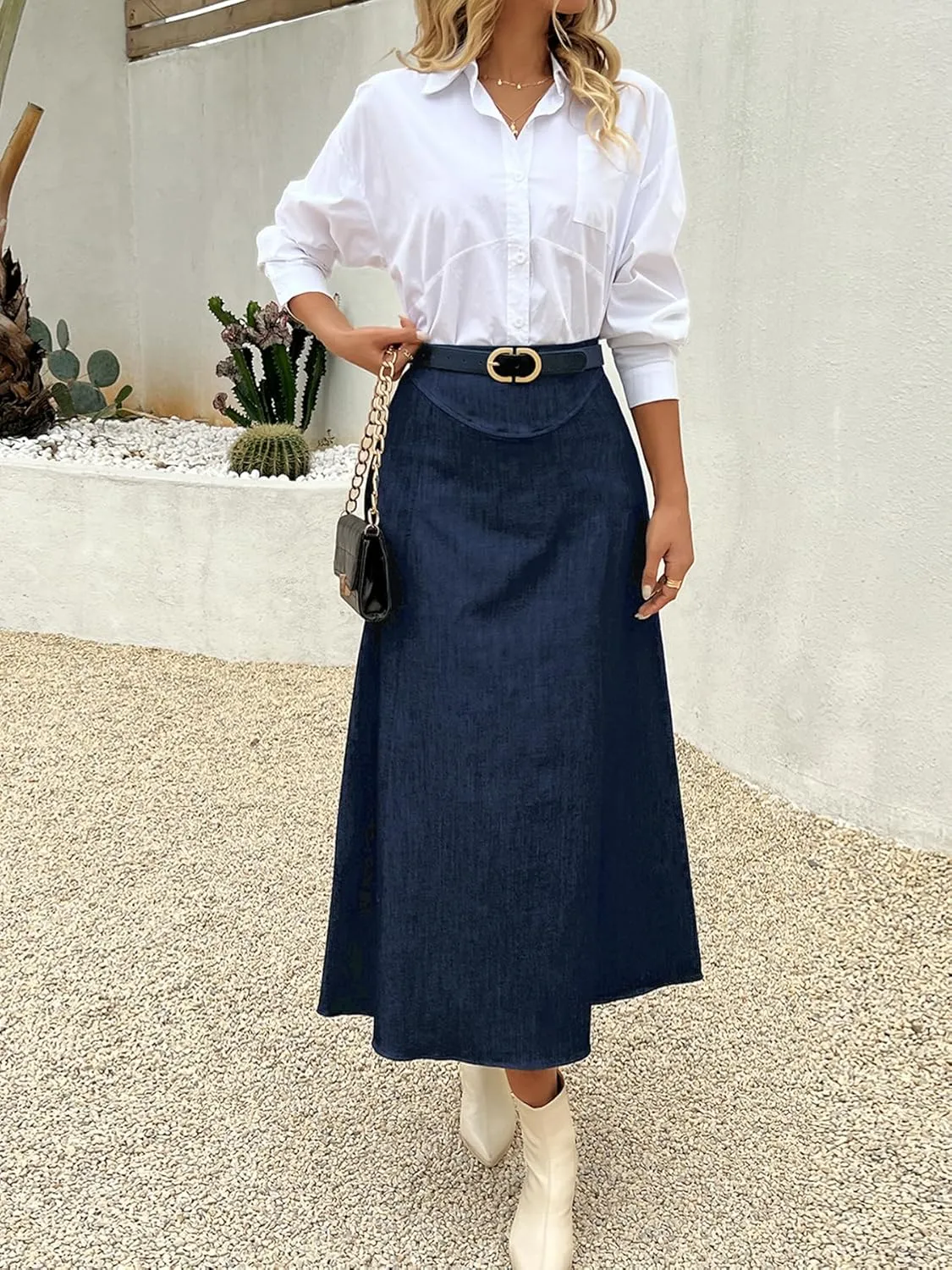 Womens Long Jean Denim Maxi Skirt Casual Vintage Trendy High Waisted A line Flowy Swing