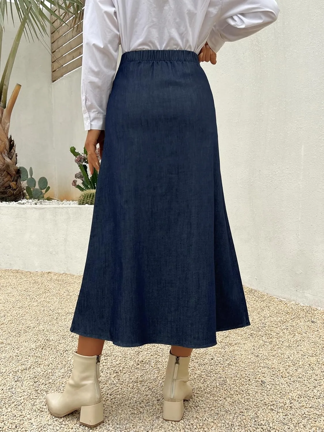 Womens Long Jean Denim Maxi Skirt Casual Vintage Trendy High Waisted A line Flowy Swing