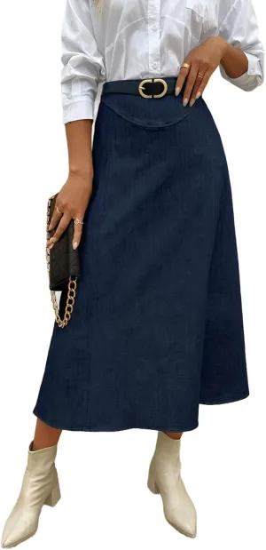Womens Long Jean Denim Maxi Skirt Casual Vintage Trendy High Waisted A line Flowy Swing