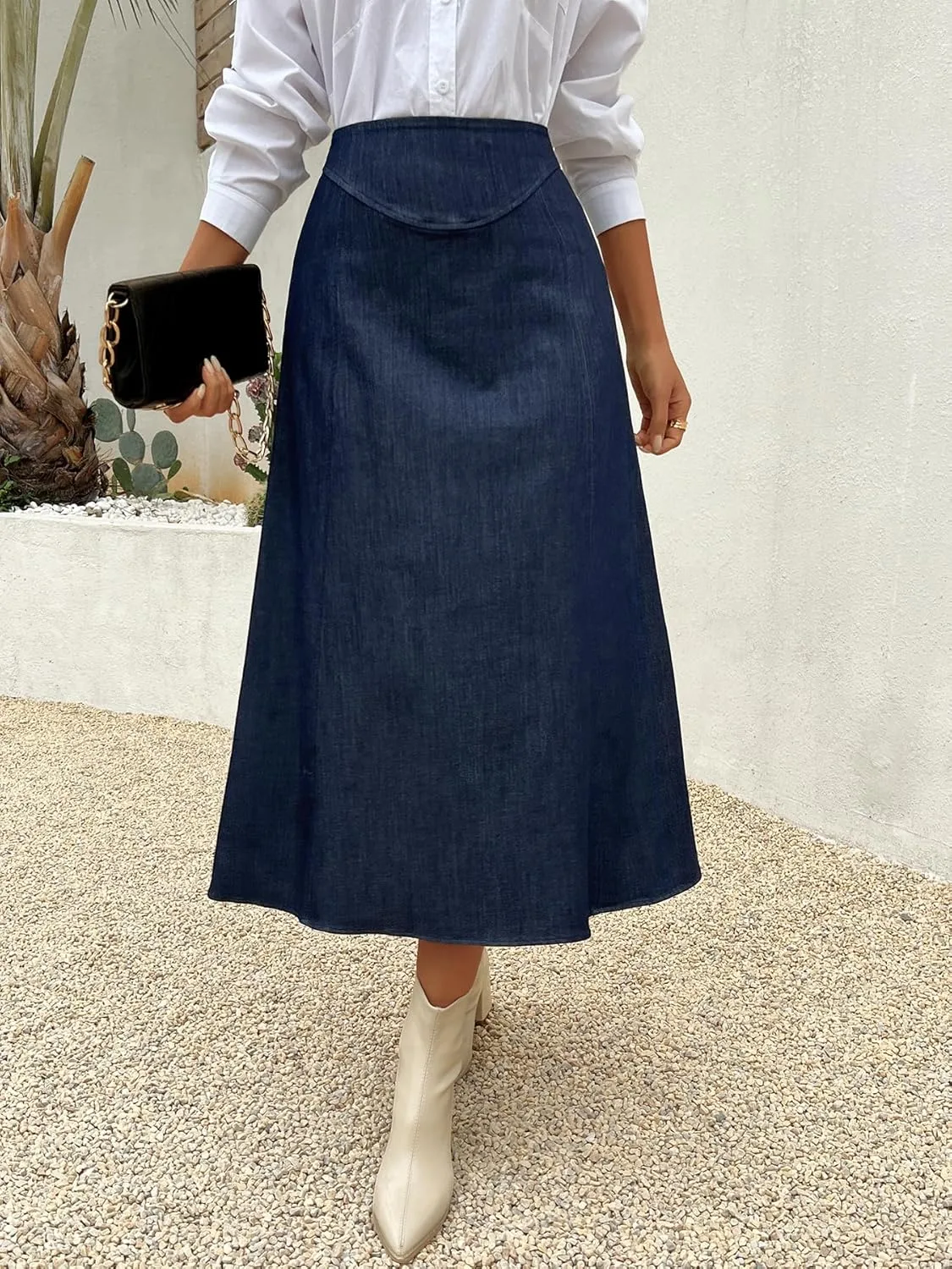 Womens Long Jean Denim Maxi Skirt Casual Vintage Trendy High Waisted A line Flowy Swing