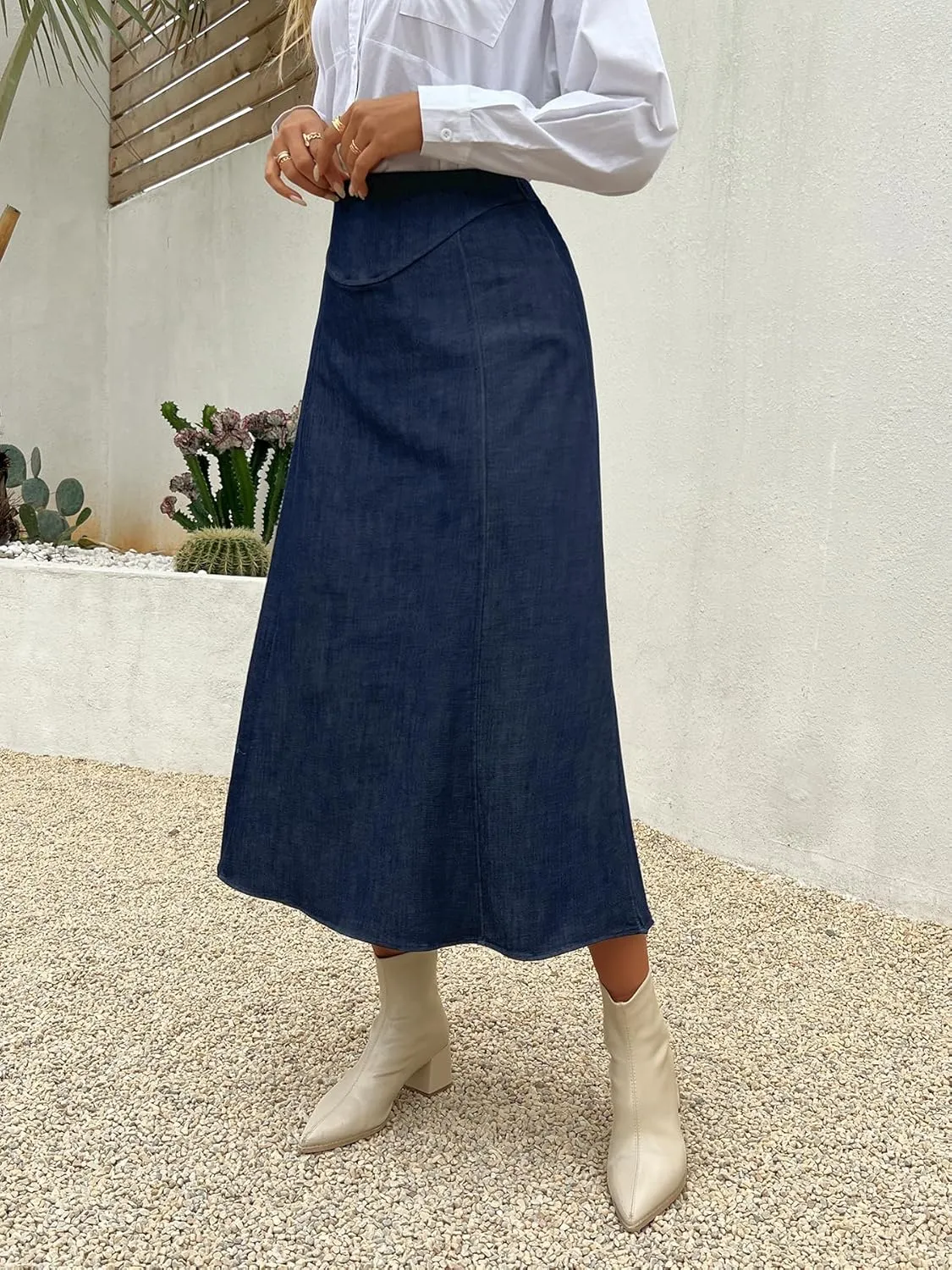 Womens Long Jean Denim Maxi Skirt Casual Vintage Trendy High Waisted A line Flowy Swing