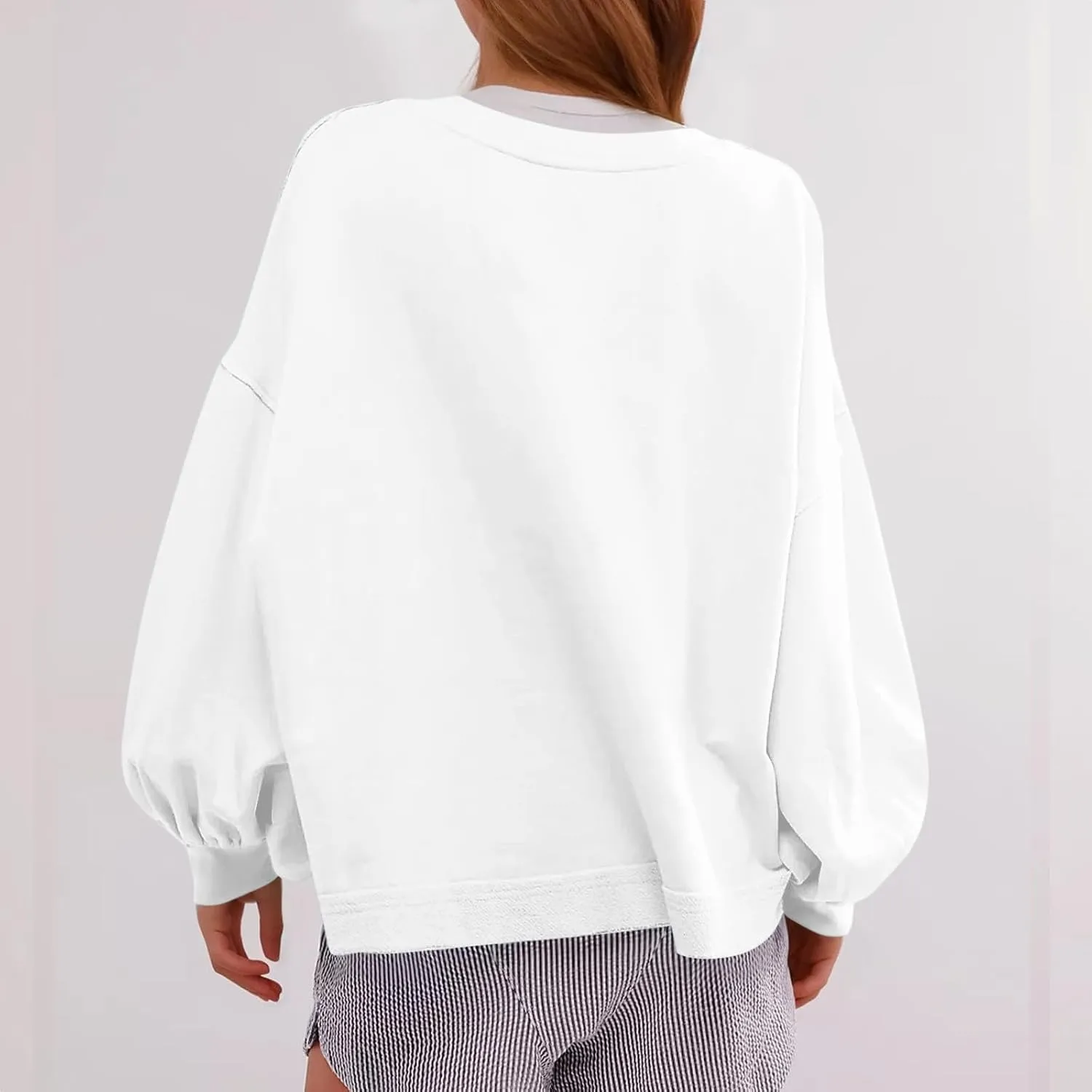 Womens Long Sleeve Crop Hoodie Crew Neck Drop Shoulder Sweatshirts Solid Loose Casual Pullover Trendy Going Out Tops