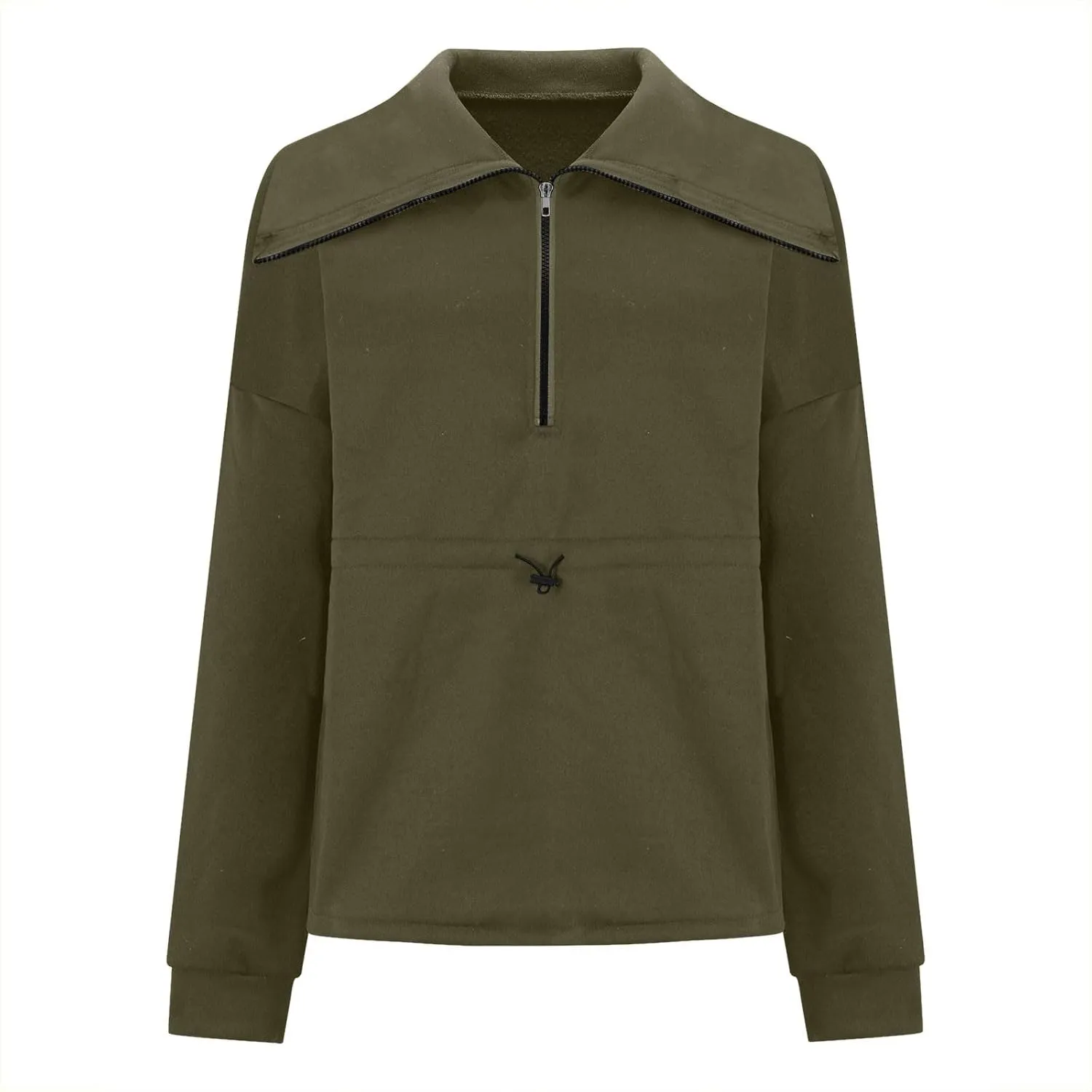 Womens Long Sleeve Tops Half Zip Drawstring Waist Oversized Sweatshirts Fleece Pullover Fashion Outfits 2024