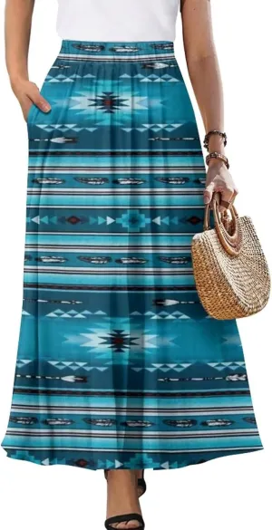 Women's Midi Skirt Elastic Pleated Long Skirts for Women Trendy with Pocket s-2xl