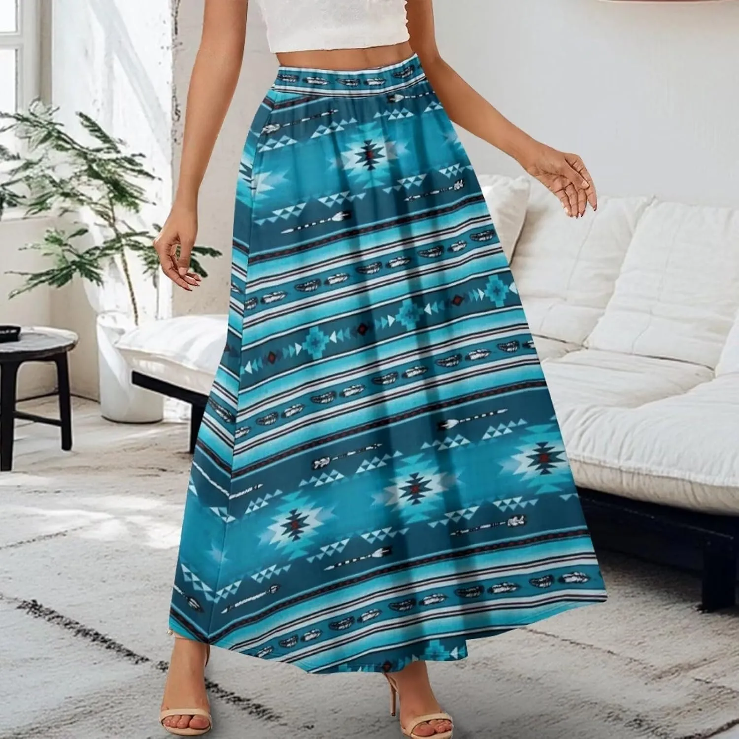 Women's Midi Skirt Elastic Pleated Long Skirts for Women Trendy with Pocket s-2xl