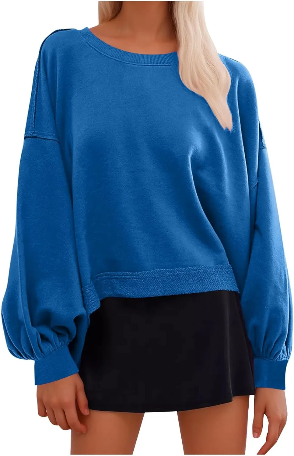 Women's Oversized Crop Sweatshirts Crewneck Plain Long Sleeve Workout Pullover Tops Dressy Casual Fall Outfits