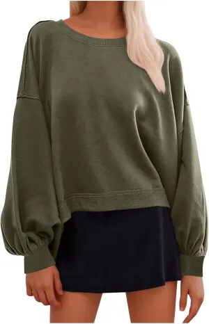 Women's Oversized Crop Sweatshirts Crewneck Plain Long Sleeve Workout Pullover Tops Dressy Casual Fall Outfits