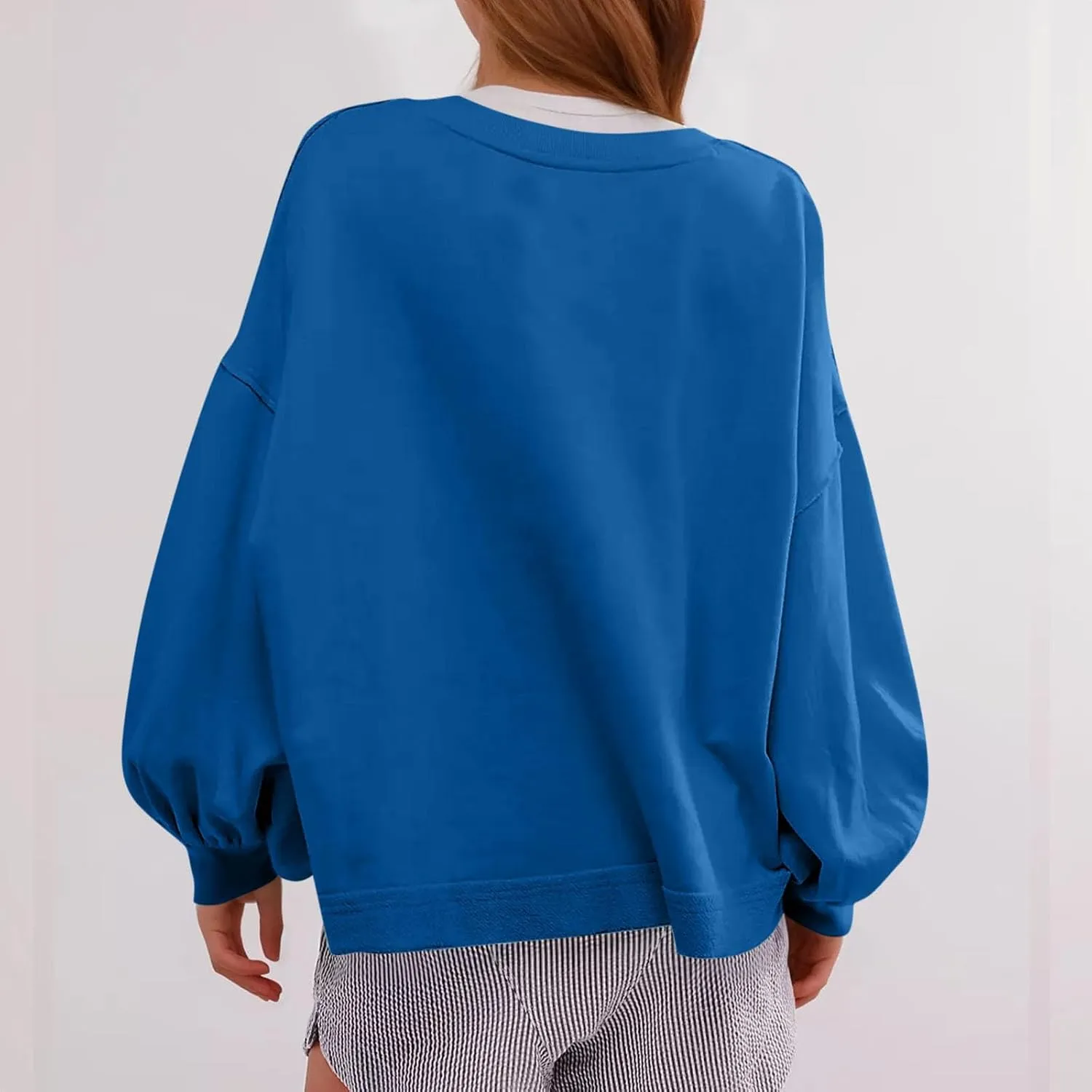 Women's Oversized Crop Sweatshirts Crewneck Plain Long Sleeve Workout Pullover Tops Dressy Casual Fall Outfits