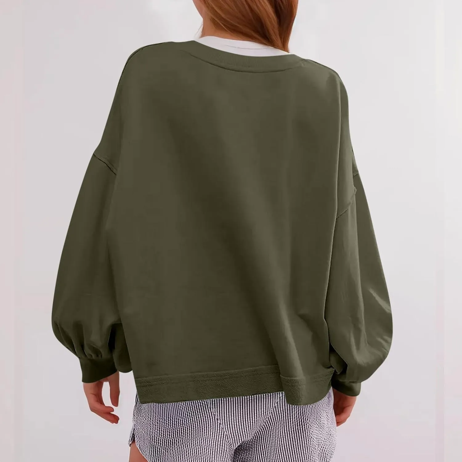 Women's Oversized Crop Sweatshirts Crewneck Plain Long Sleeve Workout Pullover Tops Dressy Casual Fall Outfits