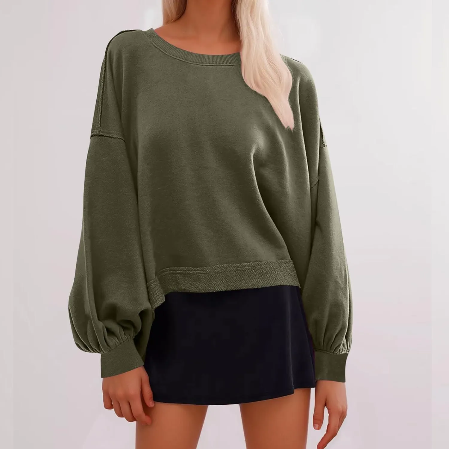 Women's Oversized Crop Sweatshirts Crewneck Plain Long Sleeve Workout Pullover Tops Dressy Casual Fall Outfits