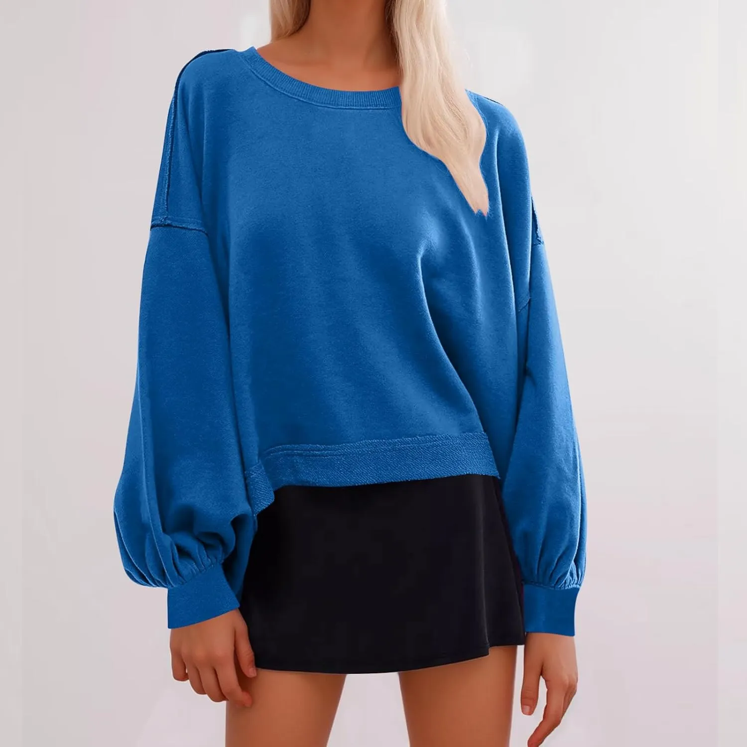 Women's Oversized Crop Sweatshirts Crewneck Plain Long Sleeve Workout Pullover Tops Dressy Casual Fall Outfits