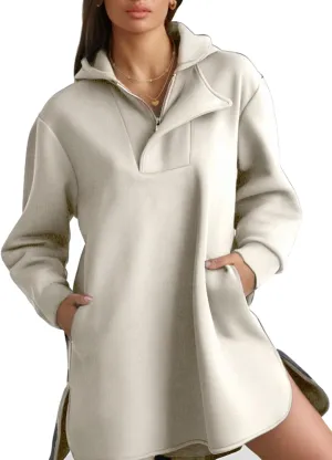 Women's Oversized Hoodies Dress Trendy Pullover Long Sleeve Half Zip Hooded Sweatshirts with Pocket