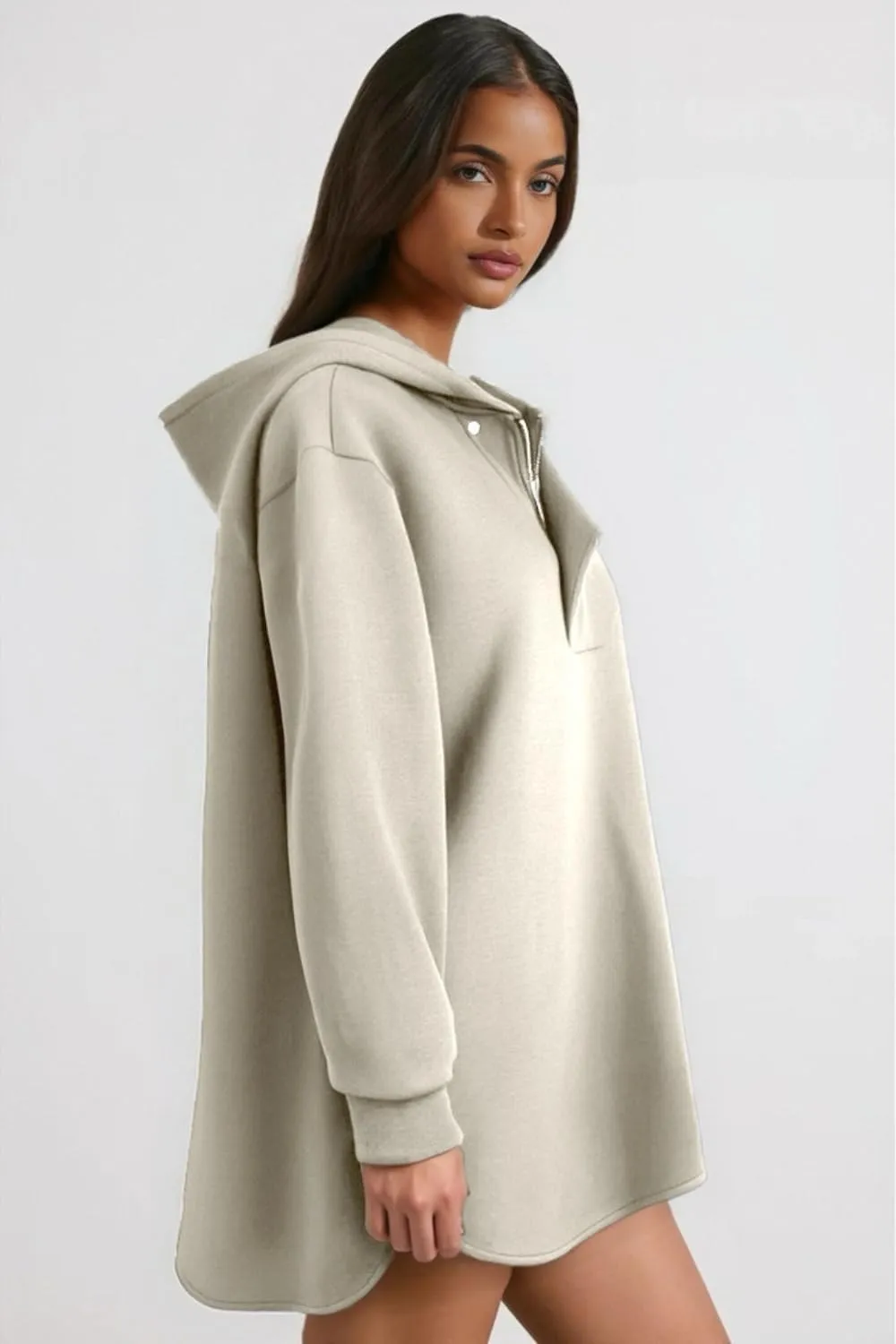 Women's Oversized Hoodies Dress Trendy Pullover Long Sleeve Half Zip Hooded Sweatshirts with Pocket