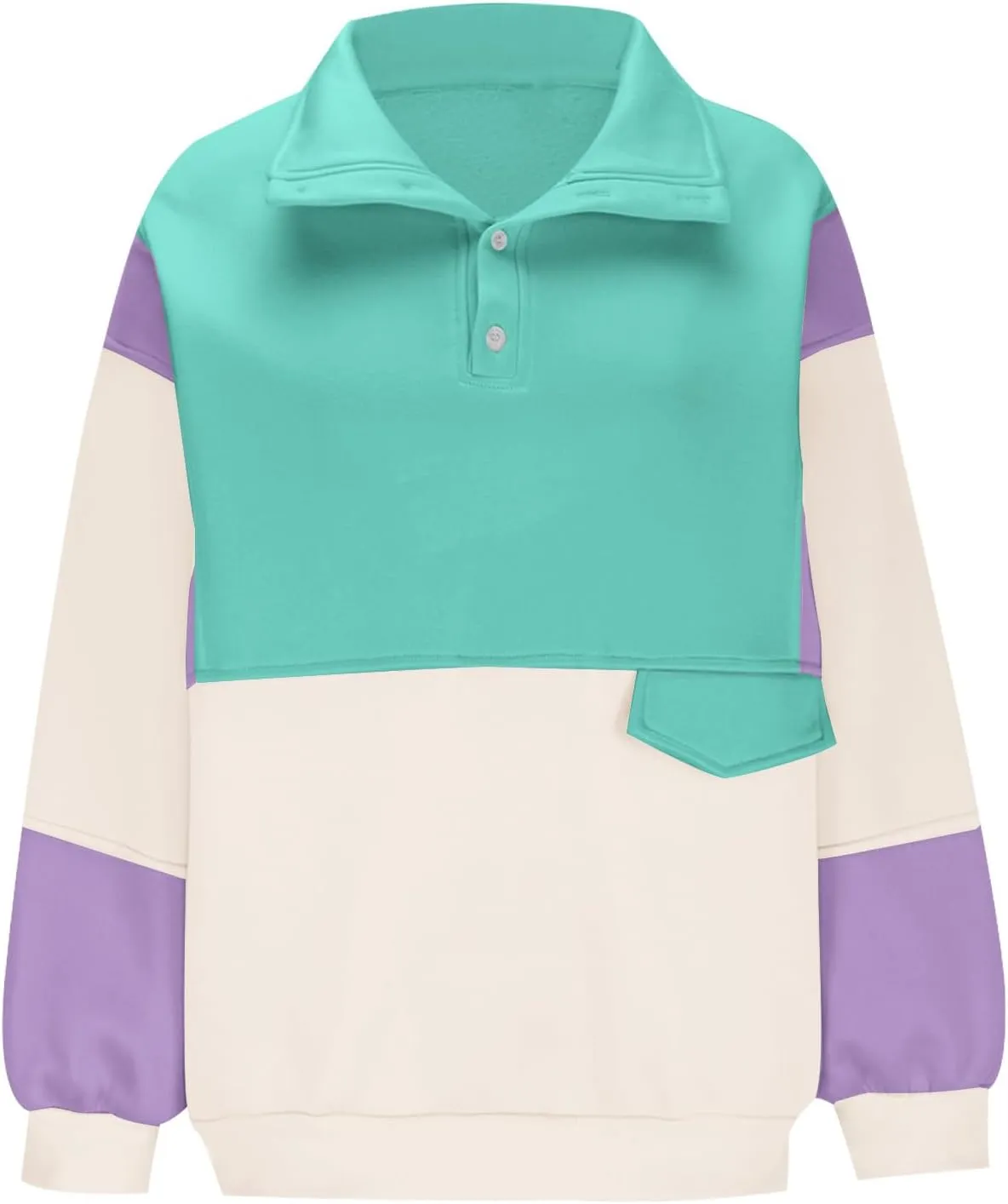 Womens Oversized Hoodies Trendy Color Block Sweatshirts Long Sleeve Button Dwon Loose Fit Pullover Tops Fashion 2024