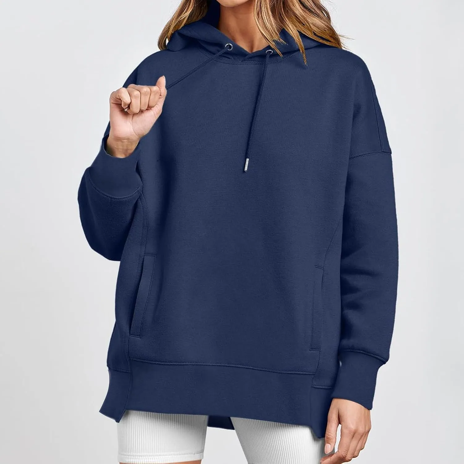 Womens Oversized Solid Color Hoodies Loose Drawstring Long Sleeve Pocket Sweatshirts Fall Winter Casual Pullover