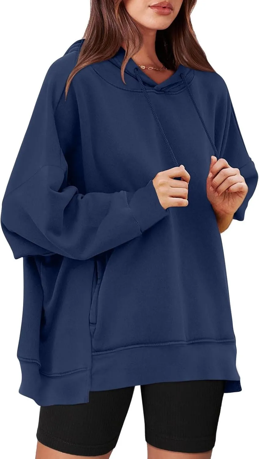 Womens Oversized Solid Color Hoodies Loose Drawstring Long Sleeve Pocket Sweatshirts Fall Winter Casual Pullover