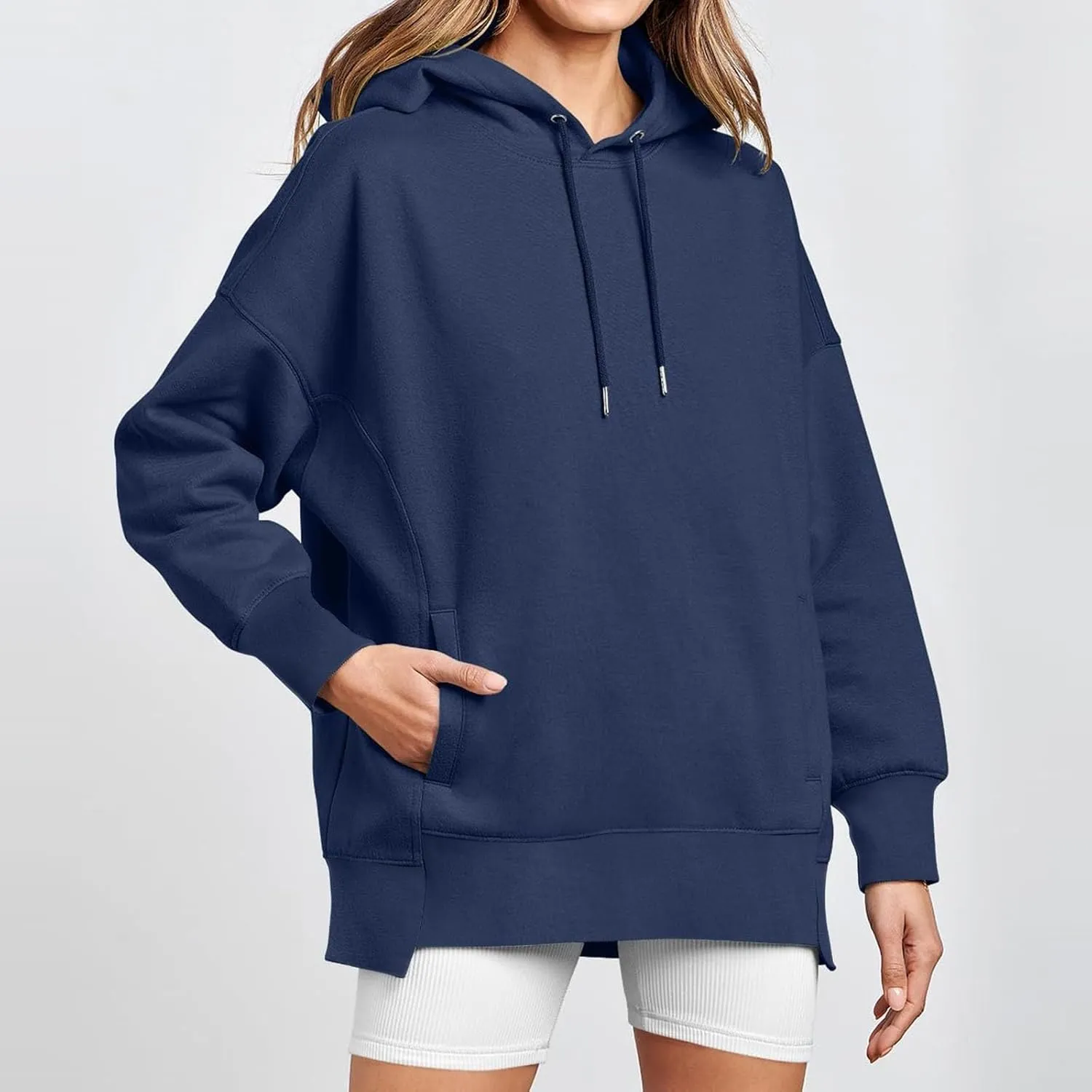 Womens Oversized Solid Color Hoodies Loose Drawstring Long Sleeve Pocket Sweatshirts Fall Winter Casual Pullover