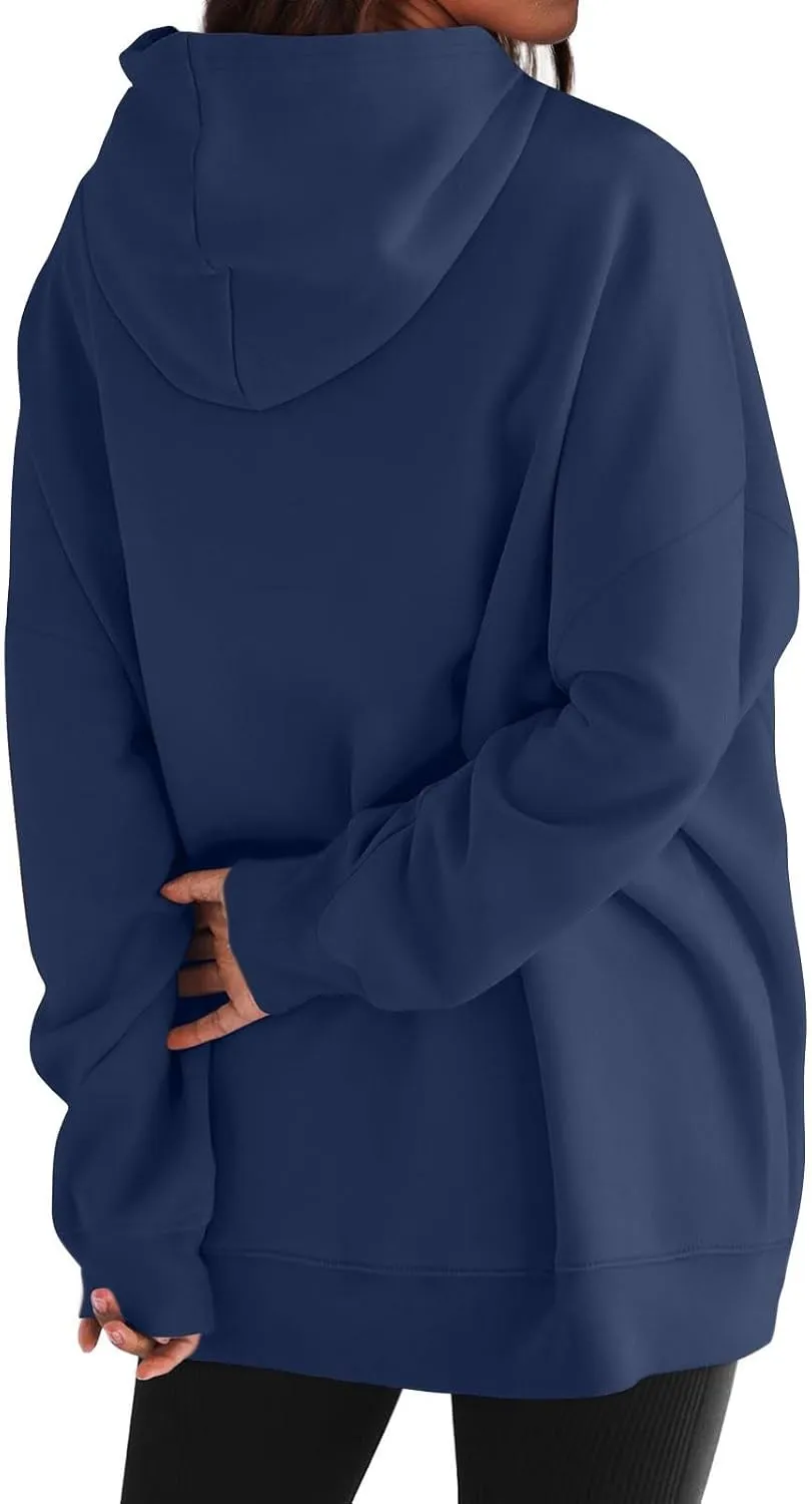 Womens Oversized Solid Color Hoodies Loose Drawstring Long Sleeve Pocket Sweatshirts Fall Winter Casual Pullover