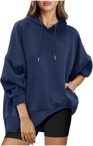 Womens Oversized Solid Color Hoodies Loose Drawstring Long Sleeve Pocket Sweatshirts Fall Winter Casual Pullover