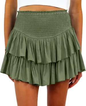 Womens Pleated Mini Skirt High Waisted Skorts Ruffle A Line Ruched Casual Skort Y2K Skater Skirts