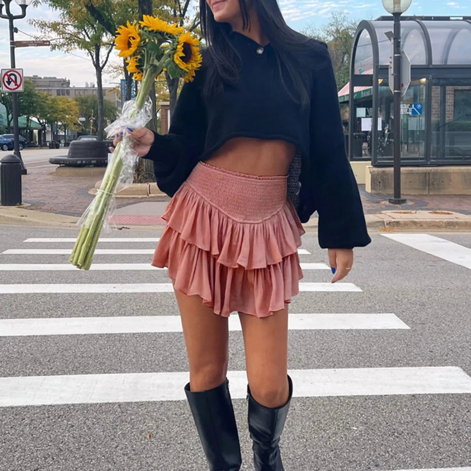 Womens Pleated Mini Skirt High Waisted Skorts Ruffle A Line Ruched Casual Skort Y2K Skater Skirts