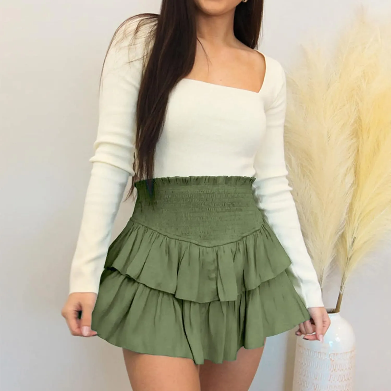 Womens Pleated Mini Skirt High Waisted Skorts Ruffle A Line Ruched Casual Skort Y2K Skater Skirts
