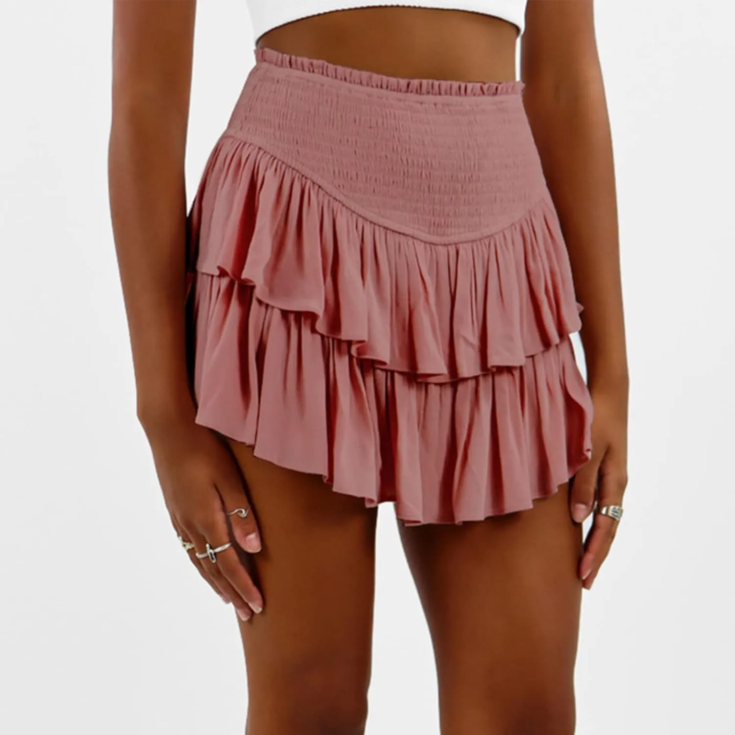 Womens Pleated Mini Skirt High Waisted Skorts Ruffle A Line Ruched Casual Skort Y2K Skater Skirts