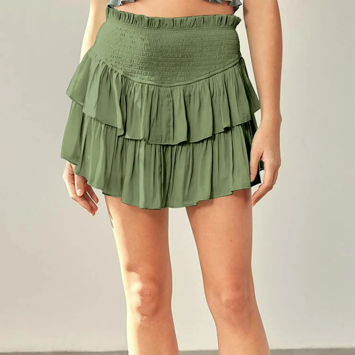 Womens Pleated Mini Skirt High Waisted Skorts Ruffle A Line Ruched Casual Skort Y2K Skater Skirts