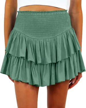 Womens Pleated Mini Skirt High Waisted Skorts Ruffle A Line Ruched Casual Skort Y2K Skater Skirts