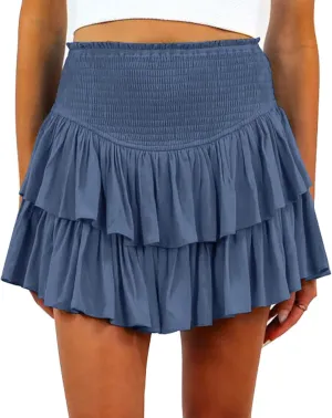 Womens Pleated Mini Skirt High Waisted Skorts Ruffle A Line Ruched Casual Skort Y2K Skater Skirts