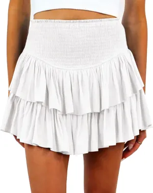 Womens Pleated Mini Skirt High Waisted Skorts Ruffle A Line Ruched Casual Skort Y2K Skater Skirts
