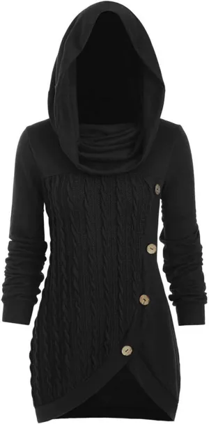Women's Pullover Sweaters Plus Size O-Neck Long Sleeve Solid Botton Pachwork Asymmetric Tops Sweater, S-5XL