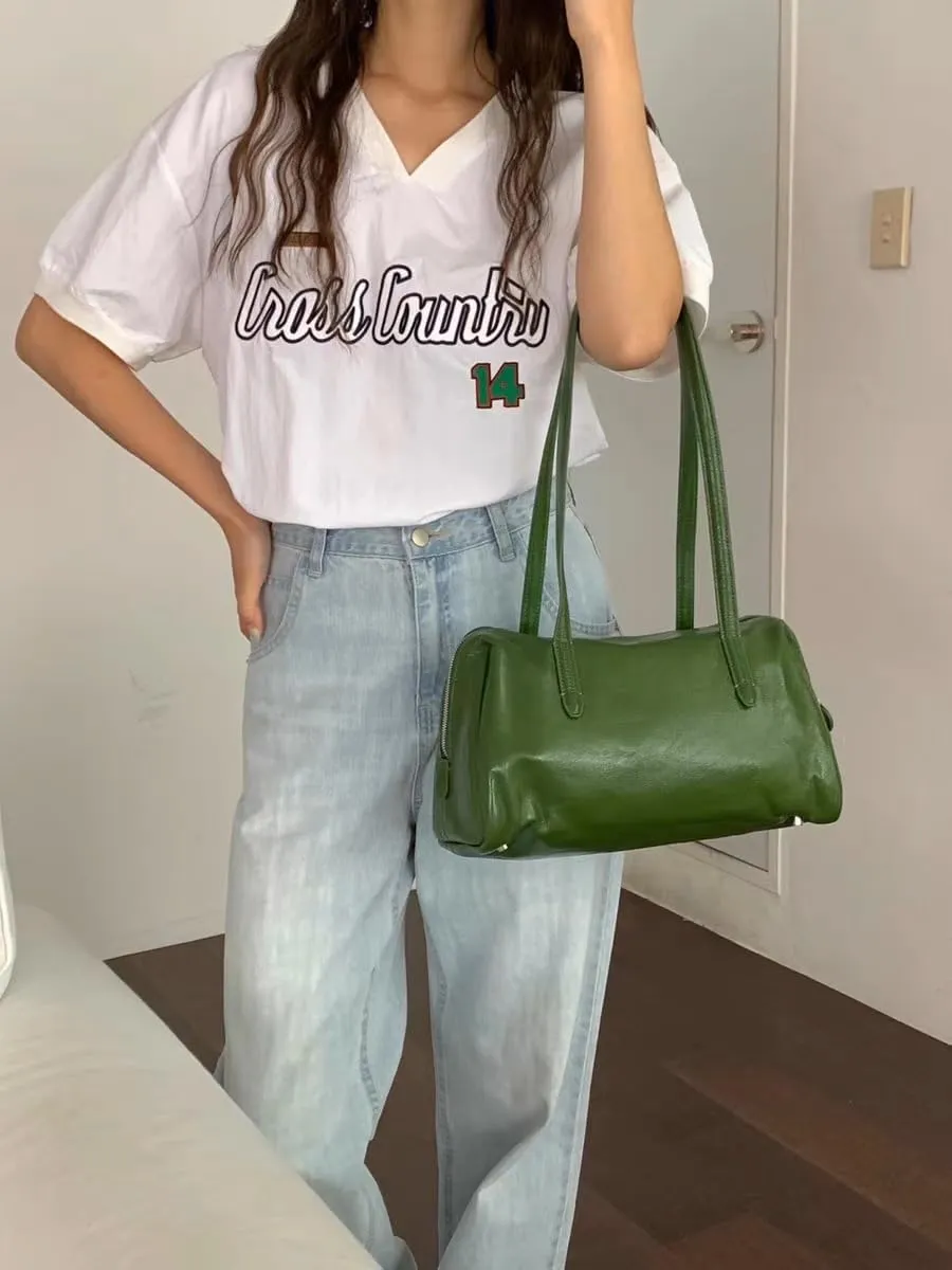 Women's Retro Leather Large Capacity Shoulder Underarm Bag Handbag Commuting Totes Pillow Bowling Bag Versatile Clutch Hobo
