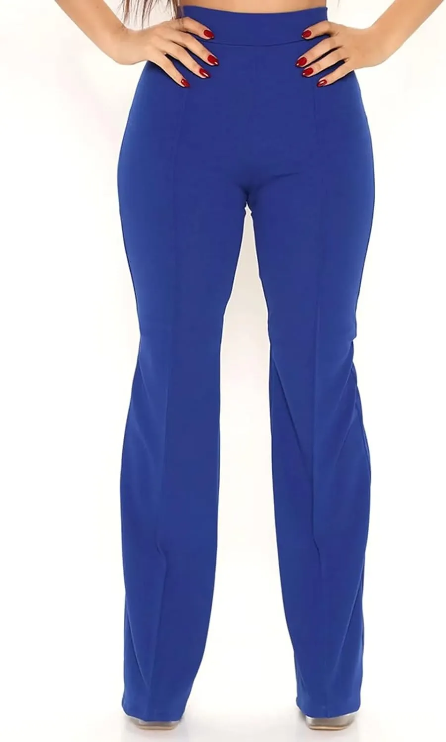 Women's Stretchy High Waisted Wide Leg Button-Down Pants Sailor Bell Flare Pants